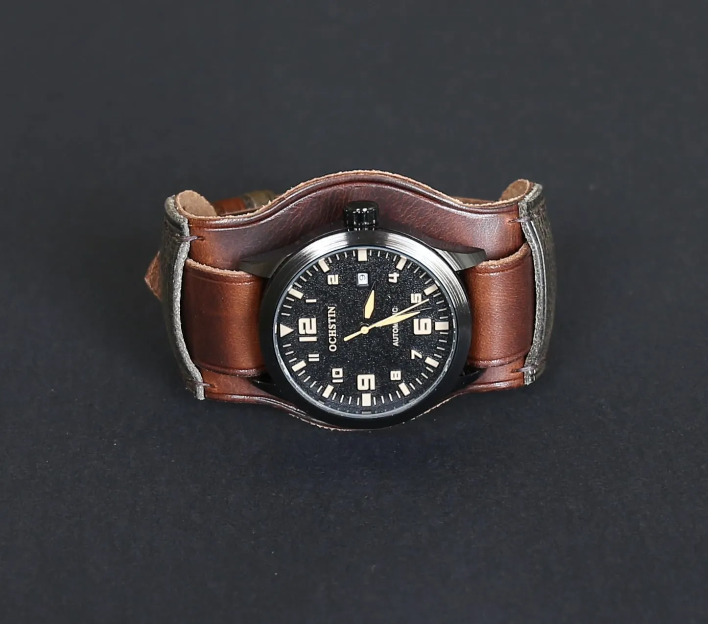 Single-Pass band Handmade Leather Cuff walker Watch Band | Military Bund | Full-Grain Italian Leather Watch Strap 18 20 22 24 26mm | Vintage Pilot & Aviator Style | Brown 