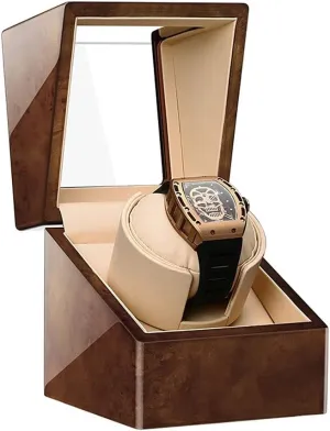 Single Watch Winder for spellbind outside Luxury Watches - Watch Winder Box with Quiet Motor, Premium Leather Exterior and Soft Flexible Watch Pillows of Velvet (Wood Grain B) Watch Display Box Automatic 