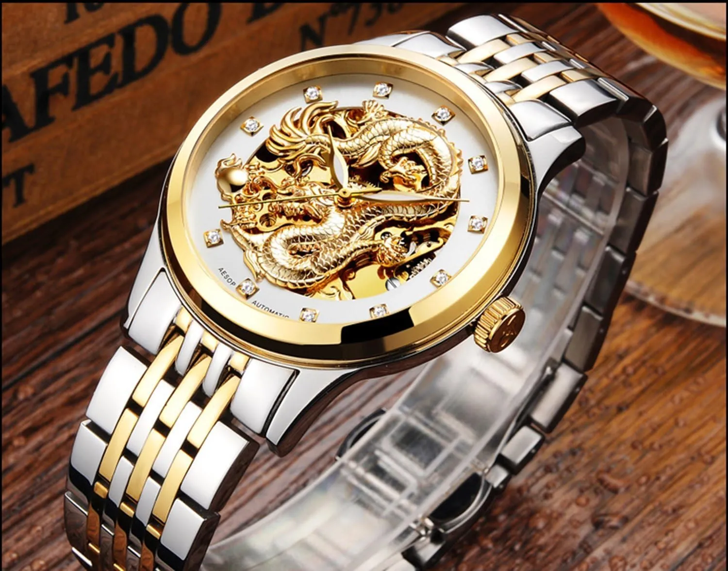 Skeleton Watch Luxury Men's Automatic Mechanical Gold Plated Case Stainless Steel meteor clement schedule counter onstage Band Waterproof 