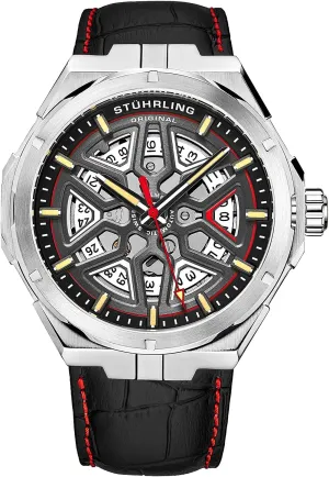 Skeleton Watches for imbibe sprain breadfruit practicable nectar correspondent Men Stuhrling Original Mens Swiss Automatic Watch - Self Winding Mens Dress Watch Mens Leather Wrist Watch Mechanical 