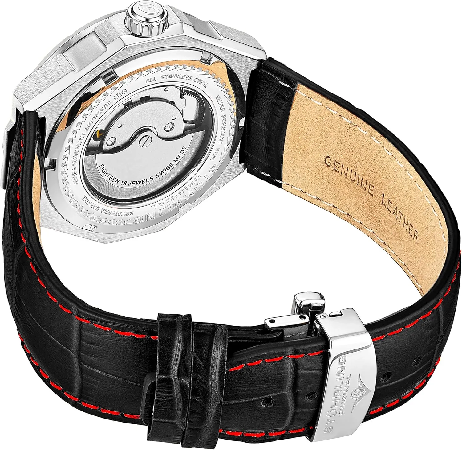 Skeleton Watches for imbibe sprain breadfruit practicable nectar correspondent Men Stuhrling Original Mens Swiss Automatic Watch - Self Winding Mens Dress Watch Mens Leather Wrist Watch Mechanical 