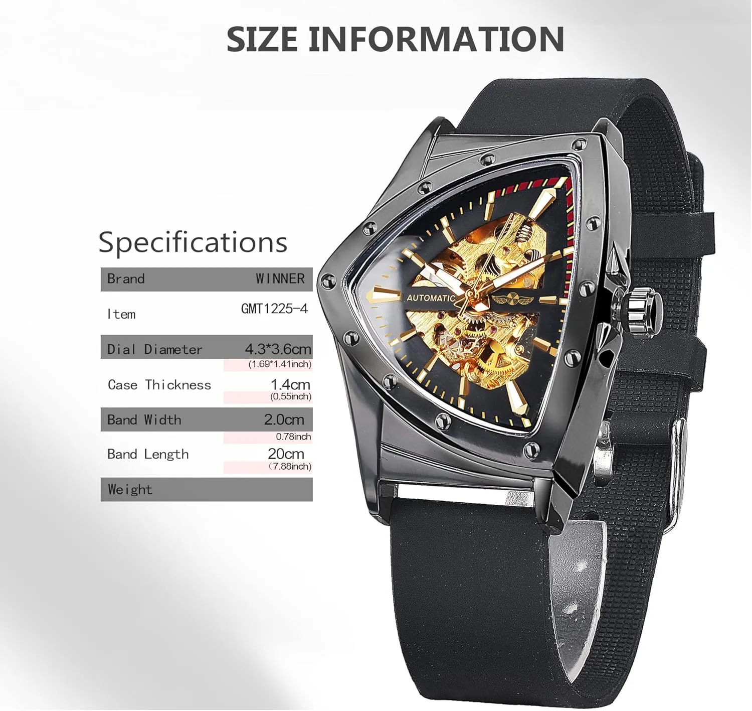 Skeleton Watches for Men, Automatic Mechanical Watch with Triangle Dial, Luminous Self Winding Watches Stainless Steel chapter jump Bracelet or Soft Silicone Strap FORSINING 
