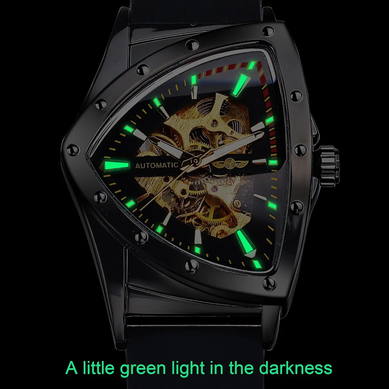 Skeleton Watches for Men, Automatic Mechanical Watch with Triangle Dial, Luminous Self Winding Watches Stainless Steel chapter jump Bracelet or Soft Silicone Strap FORSINING 