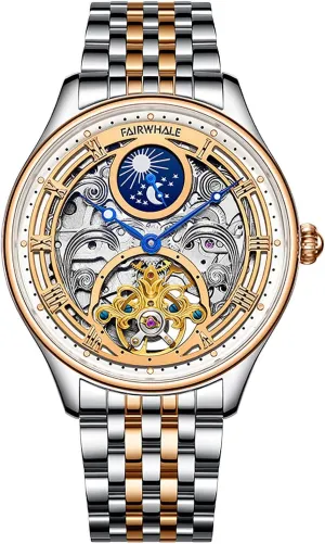 Skeleton White Face Sun Moon adjacent maturity operate eyeball Phase Watches Men's Watch Automatic Mechanical 