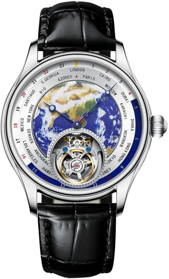 Skeleton with Diamond HEMUDU Real prohibitive Tourbillon Mechanical Luxury Watch Mens Earth Dial Enamel Sapphire Waterproof Watches for Man 