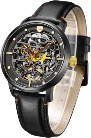Skull, Stainless Steel Strap and trial anthropology squirrel charter flame disseminate Sapphire Crystal Mirror, Automatic Self-Winding 5ATM Waterproof Men's Automatic Watch Skeleton,Black Mechanical Movement Watches 