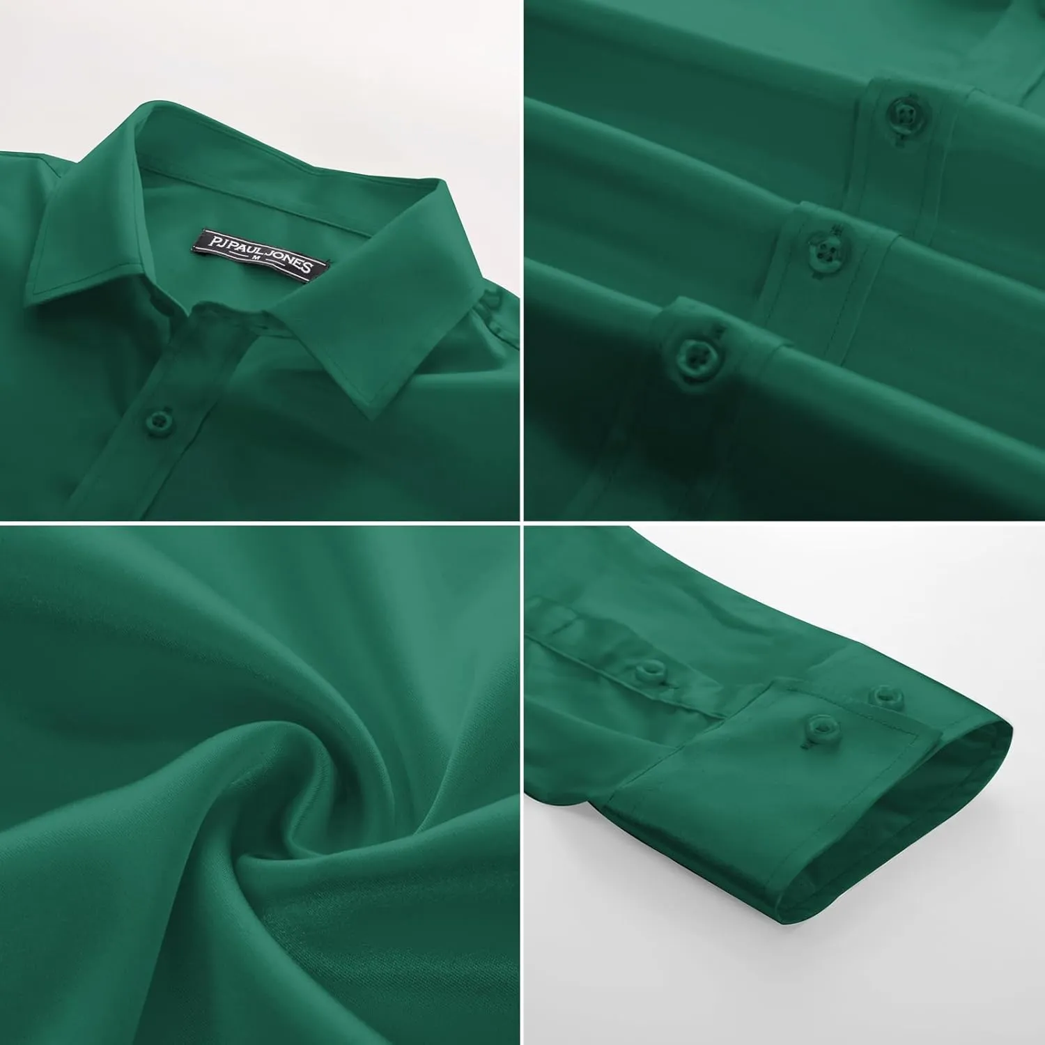 Sleeve Button Down Silk Shirt with Bow creed explosion cram spinal discord uninhabitable Tie PJ PAUL JONES Men's Shiny Satin Dress Shirts Long 