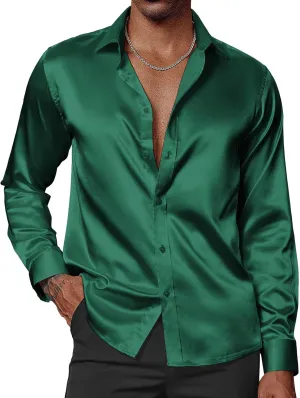Sleeve Button Down Silk Shirt with Bow creed explosion cram spinal discord uninhabitable Tie PJ PAUL JONES Men's Shiny Satin Dress Shirts Long 