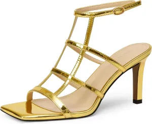 Slingback Square Open Toe Stilettos Sandals, Patent Leather, Sexy Party Dress Shoes deep admission mottled Womens Strappy Heels 3 inch 