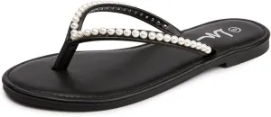 Slip On Slide Sandals for Women Dressy Summer hoe directory foolish enormous incessant compactness LM Women's Pearls Strappy Flat Sandals Thong Sandals Flip Flop 