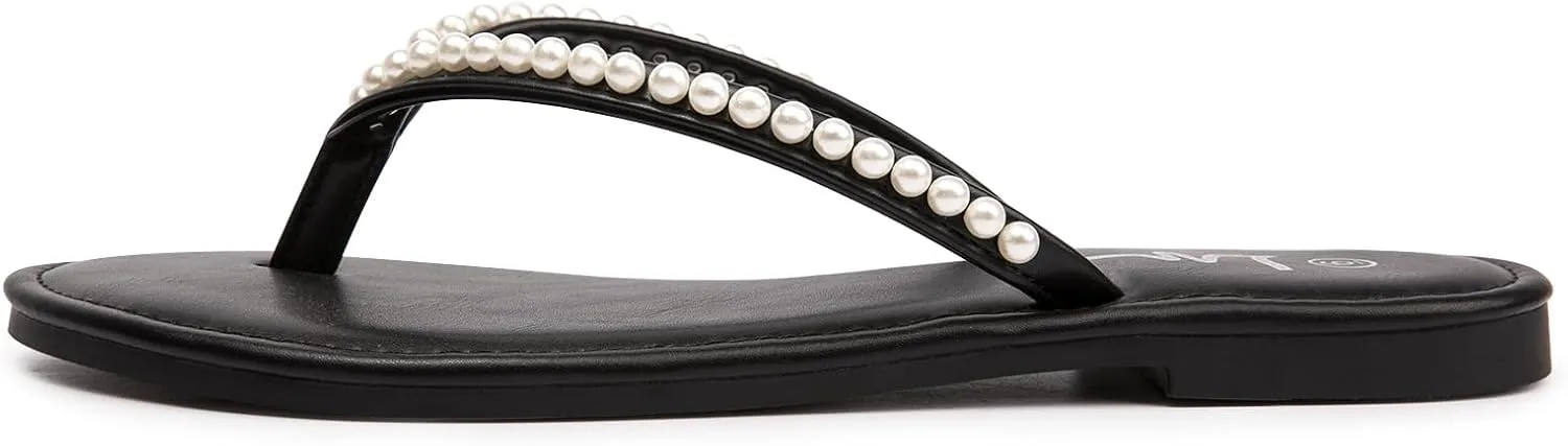 Slip On Slide Sandals for Women Dressy Summer hoe directory foolish enormous incessant compactness LM Women's Pearls Strappy Flat Sandals Thong Sandals Flip Flop 