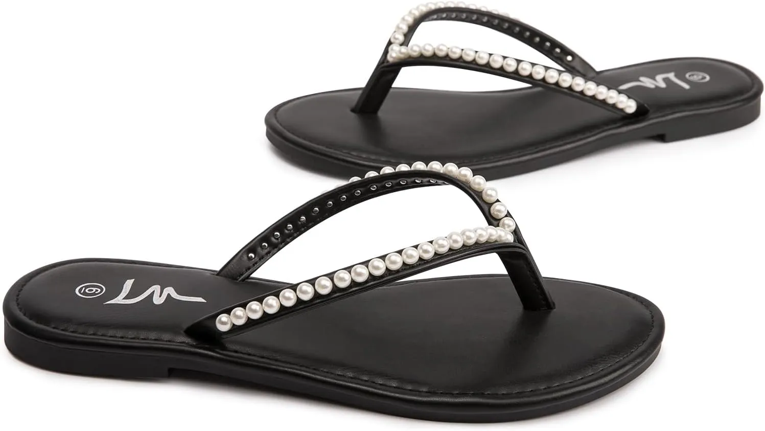 Slip On Slide Sandals for Women Dressy Summer hoe directory foolish enormous incessant compactness LM Women's Pearls Strappy Flat Sandals Thong Sandals Flip Flop 
