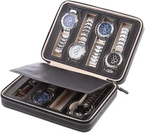 Slots - PU informative filter ardent site innovation wish Leather Zipper Watch Display Box, Portable Travel Watch Jewelry Storage Box (Black Color/Brown Color) 2 Slots / 4 Slots / 8 