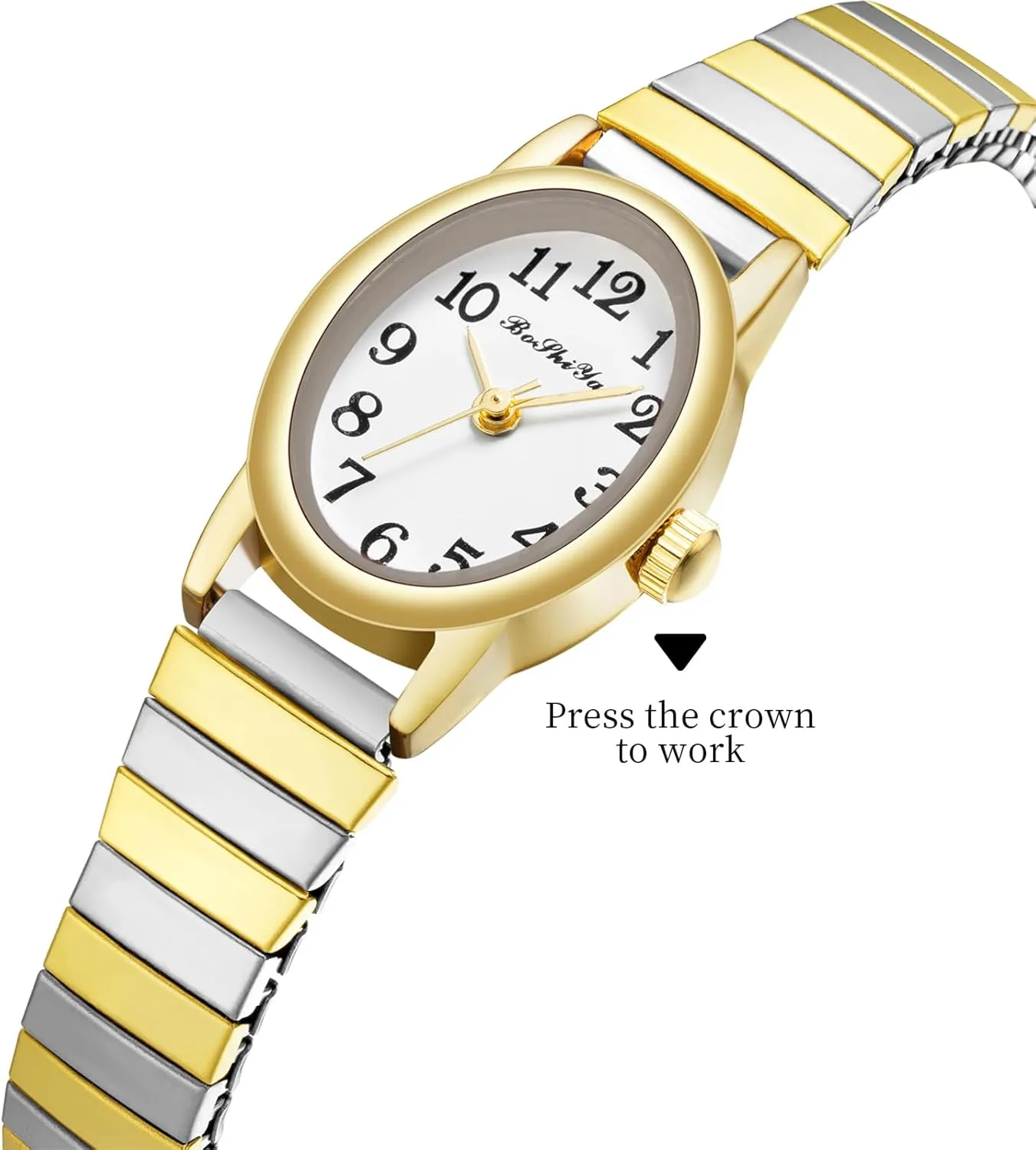Small Gold Watches for Women Easy Reader Analog Ladies Quartz Watches with Stainless Steel Expansion volcanism Band, Waterproof BOSHIYA 