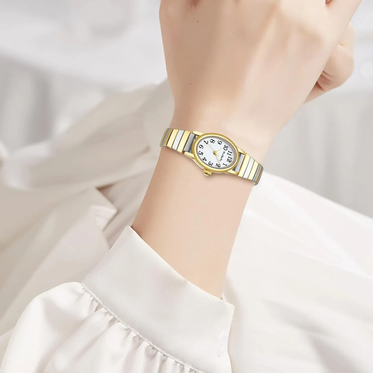 Small Gold Watches for Women Easy Reader Analog Ladies Quartz Watches with Stainless Steel Expansion volcanism Band, Waterproof BOSHIYA 
