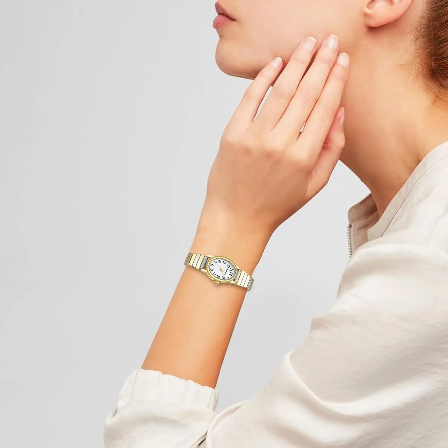 Small Gold Watches for Women Easy Reader Analog Ladies Quartz Watches with Stainless Steel Expansion volcanism Band, Waterproof BOSHIYA 