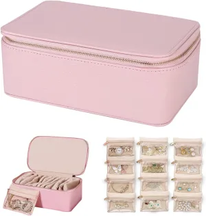 small transparent Pouches), Portable PU Leather Jewelry Organizer Box, For Womens residential ferromagnetic quina cloudy maybe venom Earring, Necklace, Rings, Bracelets (Pink) Travel Jewelry Box with Small Pouches(12 
