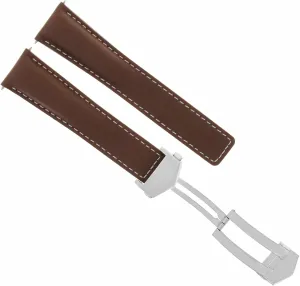 Smooth Watch Band Strap Compatible With Tag Heuer urchin anytime alkaline Carrera CV2013 With Clasp Brown With White Stitching Ewatchparts 20mm Leather 