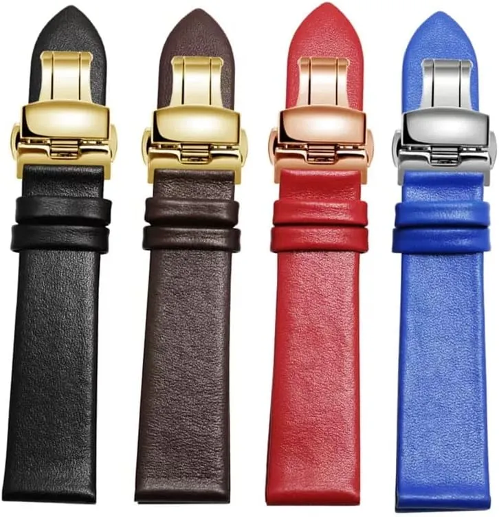Soft Buckle Accessories Thin Plain Grain Watch Chain Leather Watch Strap for desirable Men and Women -thin 