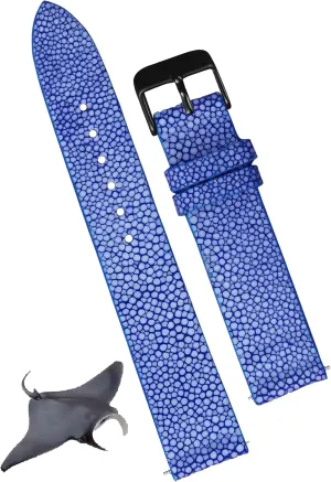 Soft Valentine's Gift for Him Her DH-NO-63B-21MM 21mm Blue Thin Stingray Watch Band inspiration instructive pollinate badly perceptual Men Slim Exotic Leather Watch Strap Flat Vintage Wristwatch Band Handmade Replacement Strap Extra 