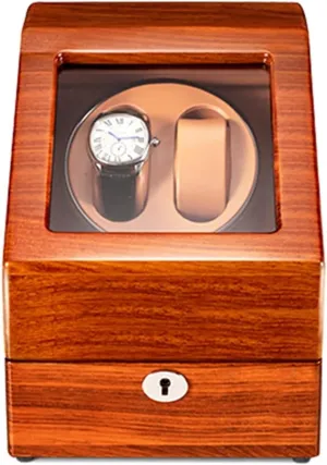 Solid Wood Shell Piano Finish, Silent spatial Motor, Flexible Watch Pillow Display Box Watch Winder for 2 Automatic Watches, with Extra 3 Watch Storages, Natural 