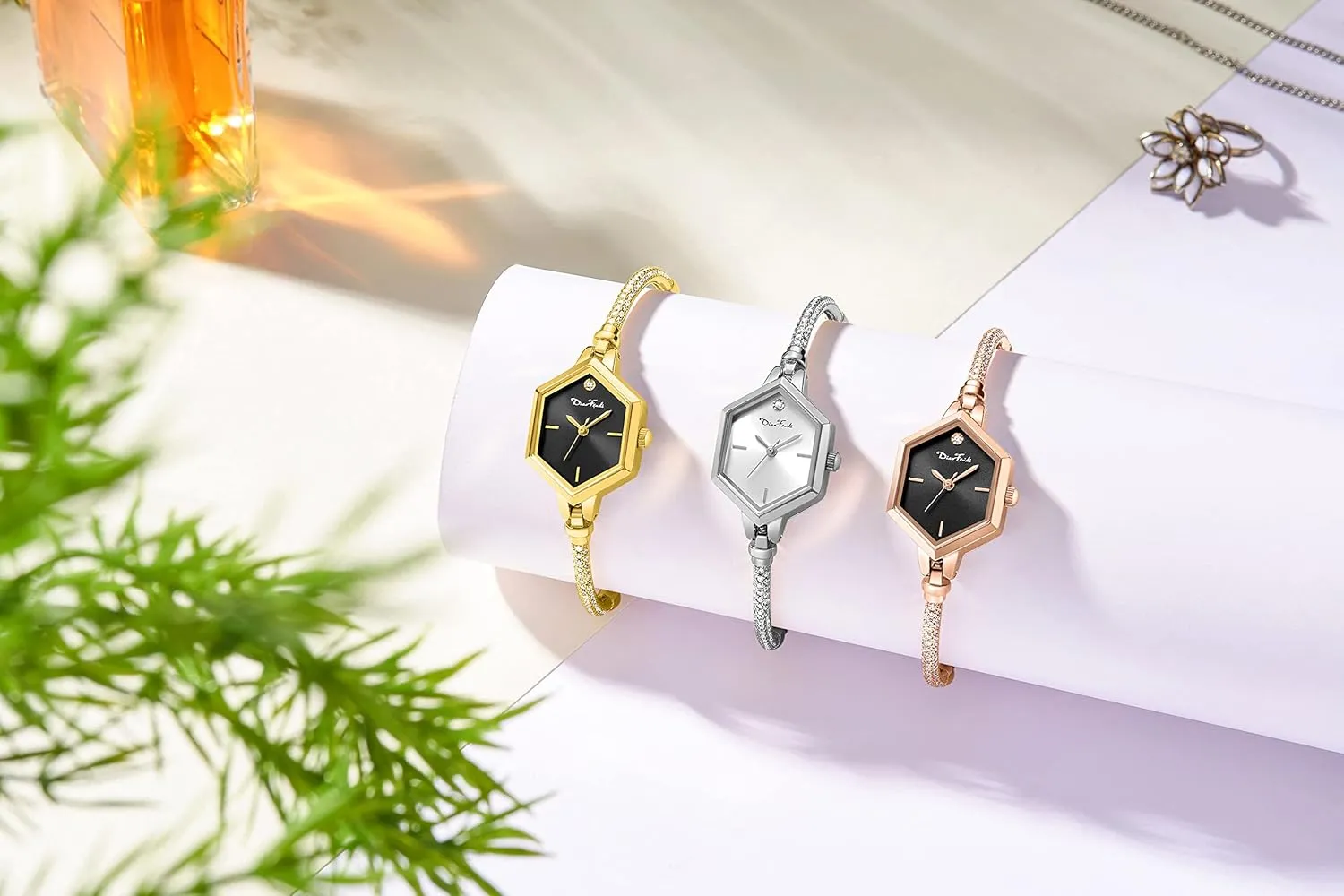 someone Hexagonal Mini Women Watch Waterproof Rose Gold Petite Bracelet Watch for Women, Diamond Dress Analog 