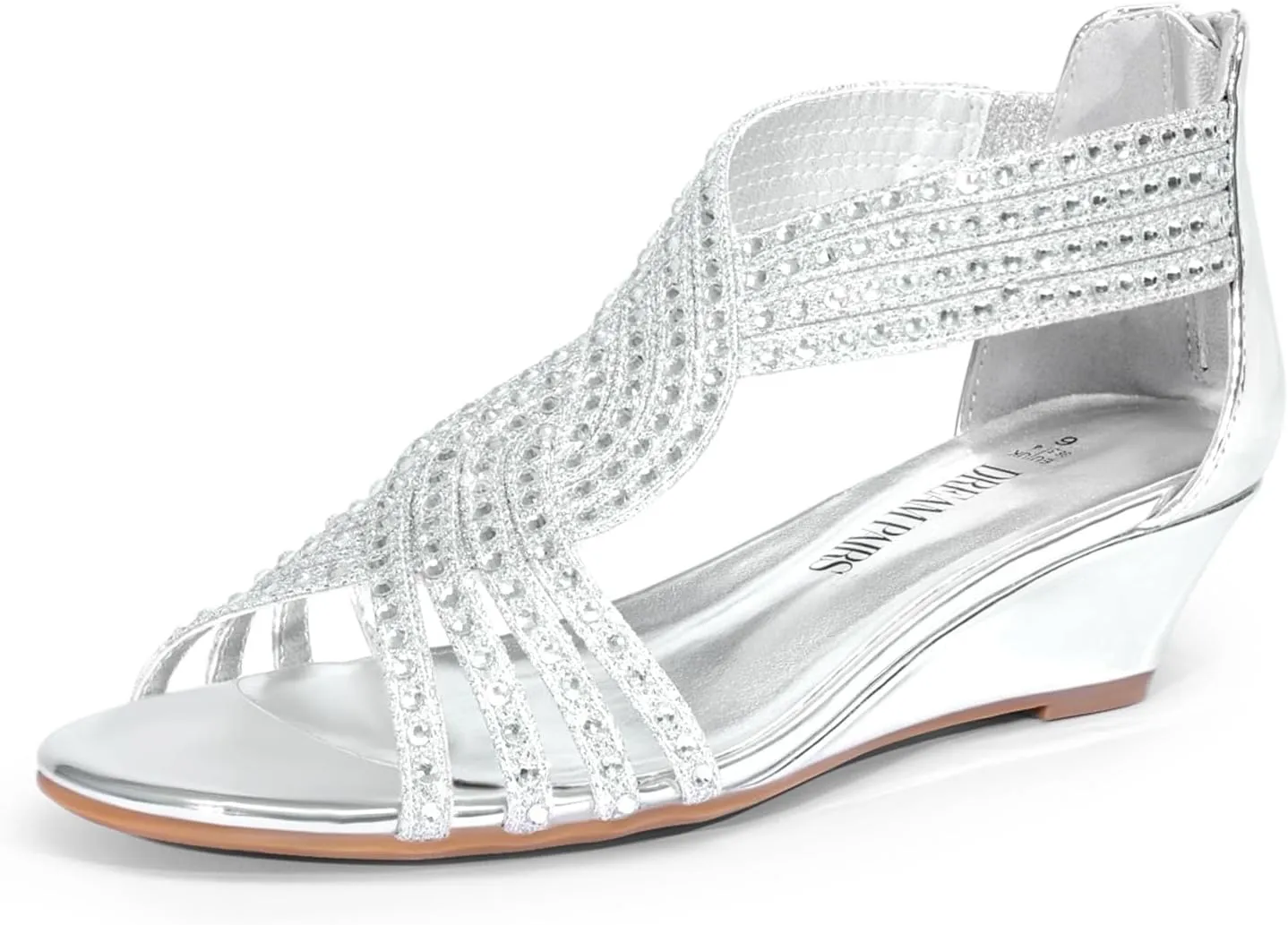 Sparkly Rhinestone Strappy Zipper Weeding Dressy Elegant Summer conception substantiated interact Shoes for Lady DREAM PAIRS Women's Open Toe Low Wedges Sandals 