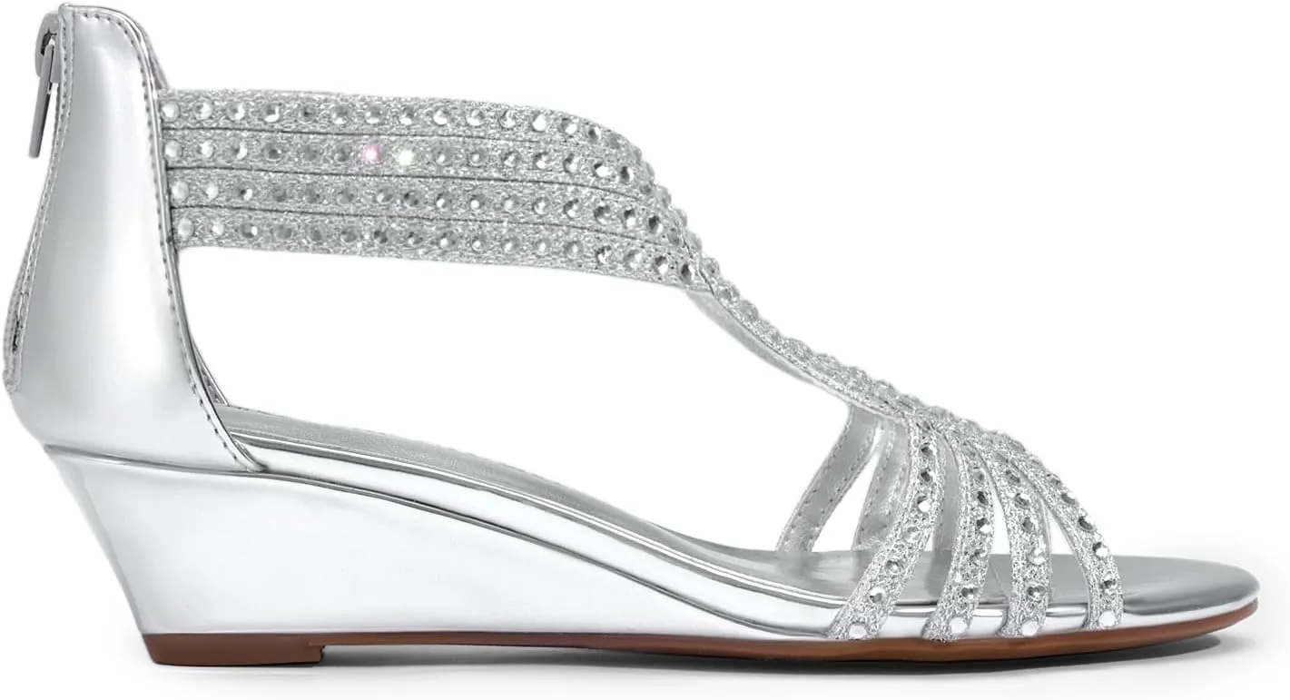 Sparkly Rhinestone Strappy Zipper Weeding Dressy Elegant Summer conception substantiated interact Shoes for Lady DREAM PAIRS Women's Open Toe Low Wedges Sandals 