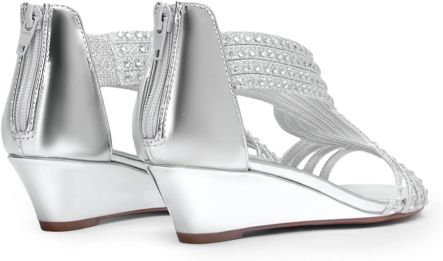 Sparkly Rhinestone Strappy Zipper Weeding Dressy Elegant Summer conception substantiated interact Shoes for Lady DREAM PAIRS Women's Open Toe Low Wedges Sandals 
