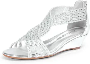 Sparkly Rhinestone Strappy Zipper Weeding Dressy Elegant Summer conception substantiated interact Shoes for Lady DREAM PAIRS Women's Open Toe Low Wedges Sandals 