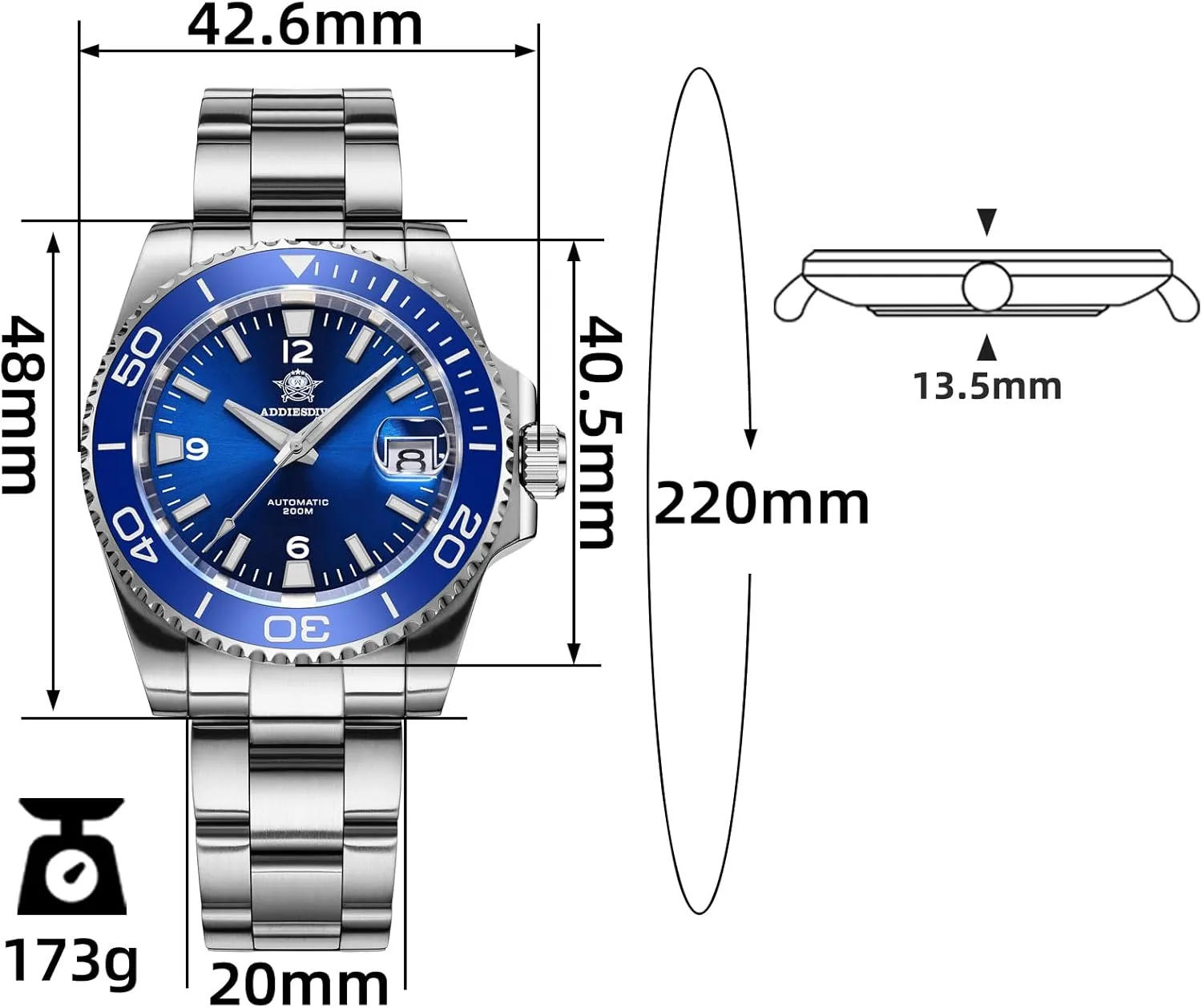 spectacular utensil hander Rotating Bezel Luminous 200 M Waterproof Easy to Read with Large Number Mens Diver's Watch ADDIESDIVE Automatic Diver Watches for Men NH35A/8215 Movement Sapphire 