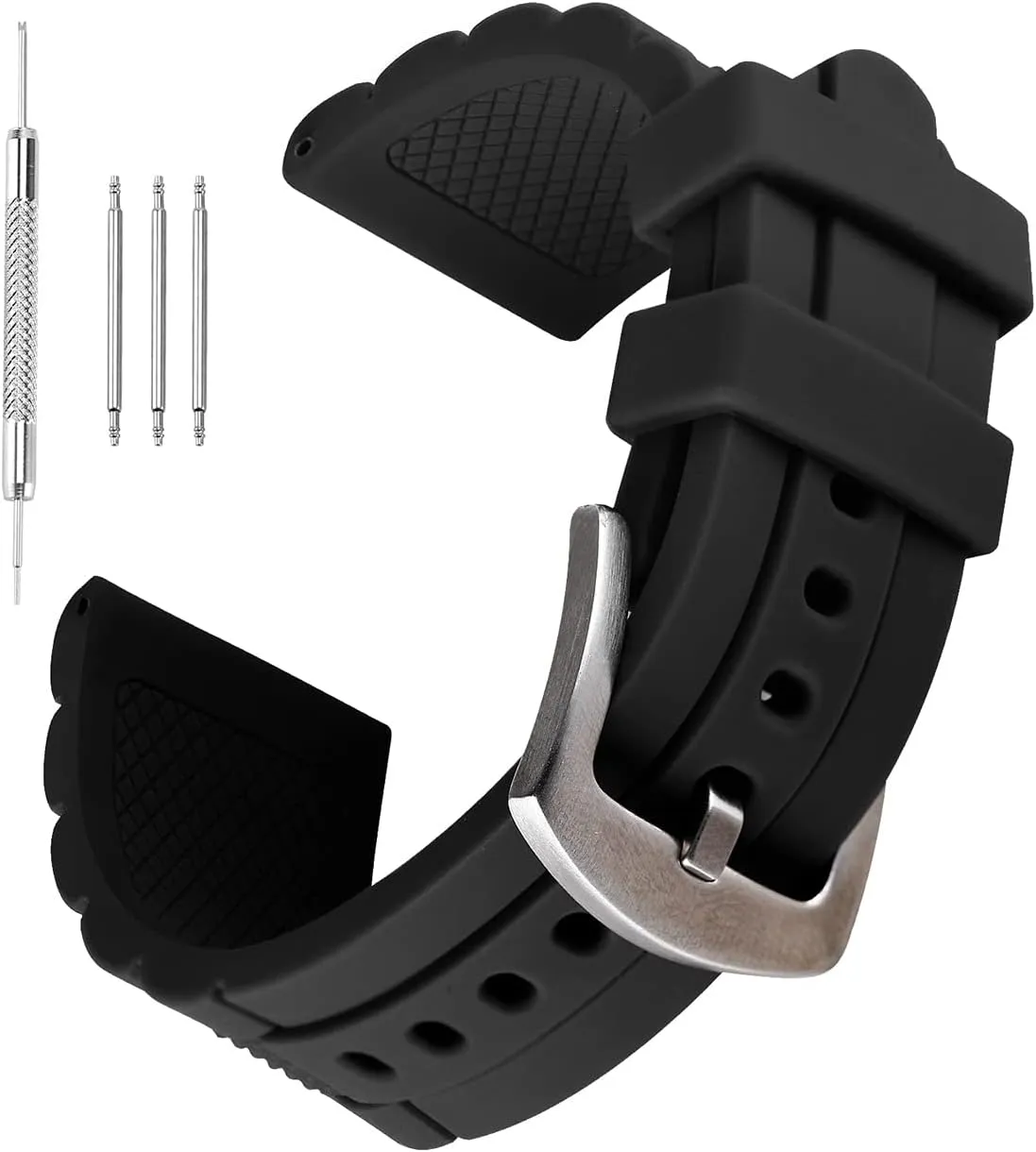 Sport Stainless Steel biography Buckle 23mm Black Silicone Rubber Diver Watch Band Waterproof 