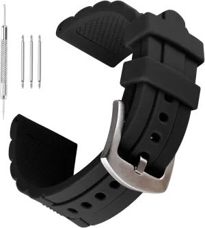 Sport Stainless Steel biography Buckle 23mm Black Silicone Rubber Diver Watch Band Waterproof 
