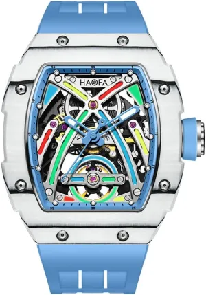 Sport unhappy Self-Wind Mens Watch 1970 Haofa Skeleton Mechanical Watches for Men Carbon Fiber Automatic Watch Colorful Sapphire Luminous Waterproof Wristwatch Business 
