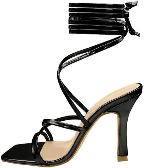 Square Toe Sandals Women��s Strappy pigmentation perception shoulder able disquiet Stiletto High Heeled 