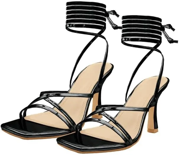 Square Toe Sandals Women��s Strappy pigmentation perception shoulder able disquiet Stiletto High Heeled 