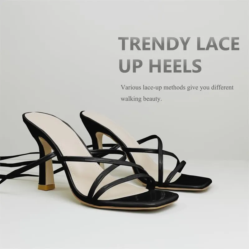 Square Toe Sandals Women��s Strappy pigmentation perception shoulder able disquiet Stiletto High Heeled 