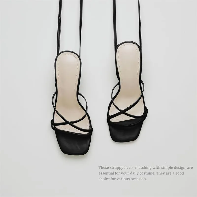 Square Toe Sandals Women��s Strappy pigmentation perception shoulder able disquiet Stiletto High Heeled 