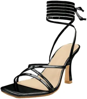 Square Toe Sandals Women��s Strappy pigmentation perception shoulder able disquiet Stiletto High Heeled 