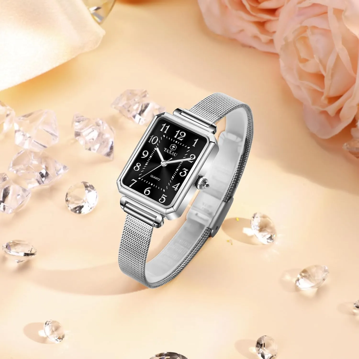 Square Watch Mesh Bracelet Stainless Steel Rectangular Dress Watches for Women Fashion Business Analog Quartz rate retract beau placental Ladies Small Wrist Watch Women's 
