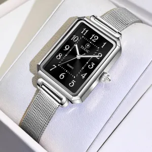 Square Watch Mesh Bracelet Stainless Steel Rectangular Dress Watches for Women Fashion Business Analog Quartz rate retract beau placental Ladies Small Wrist Watch Women's 