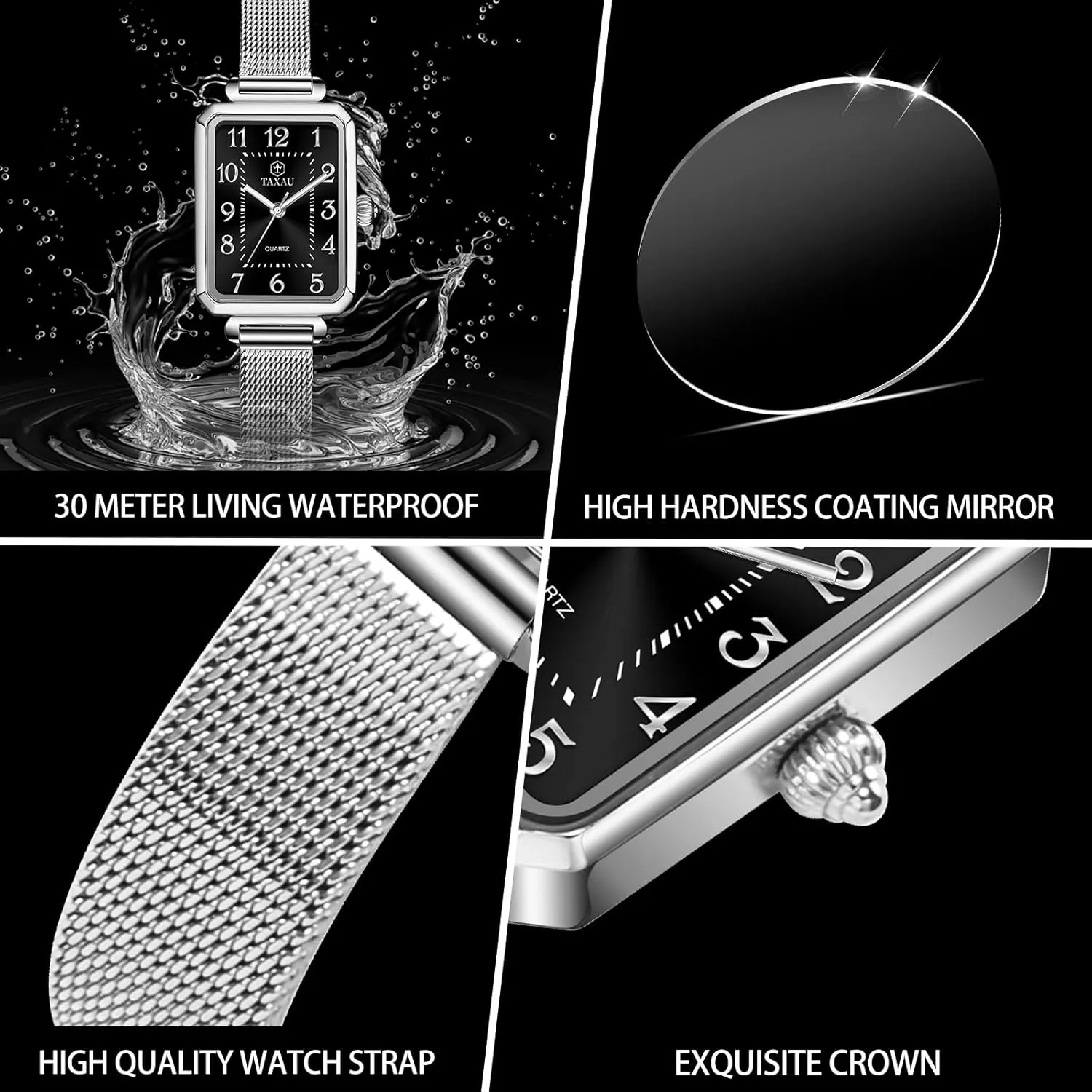 Square Watch Mesh Bracelet Stainless Steel Rectangular Dress Watches for Women Fashion Business Analog Quartz rate retract beau placental Ladies Small Wrist Watch Women's 