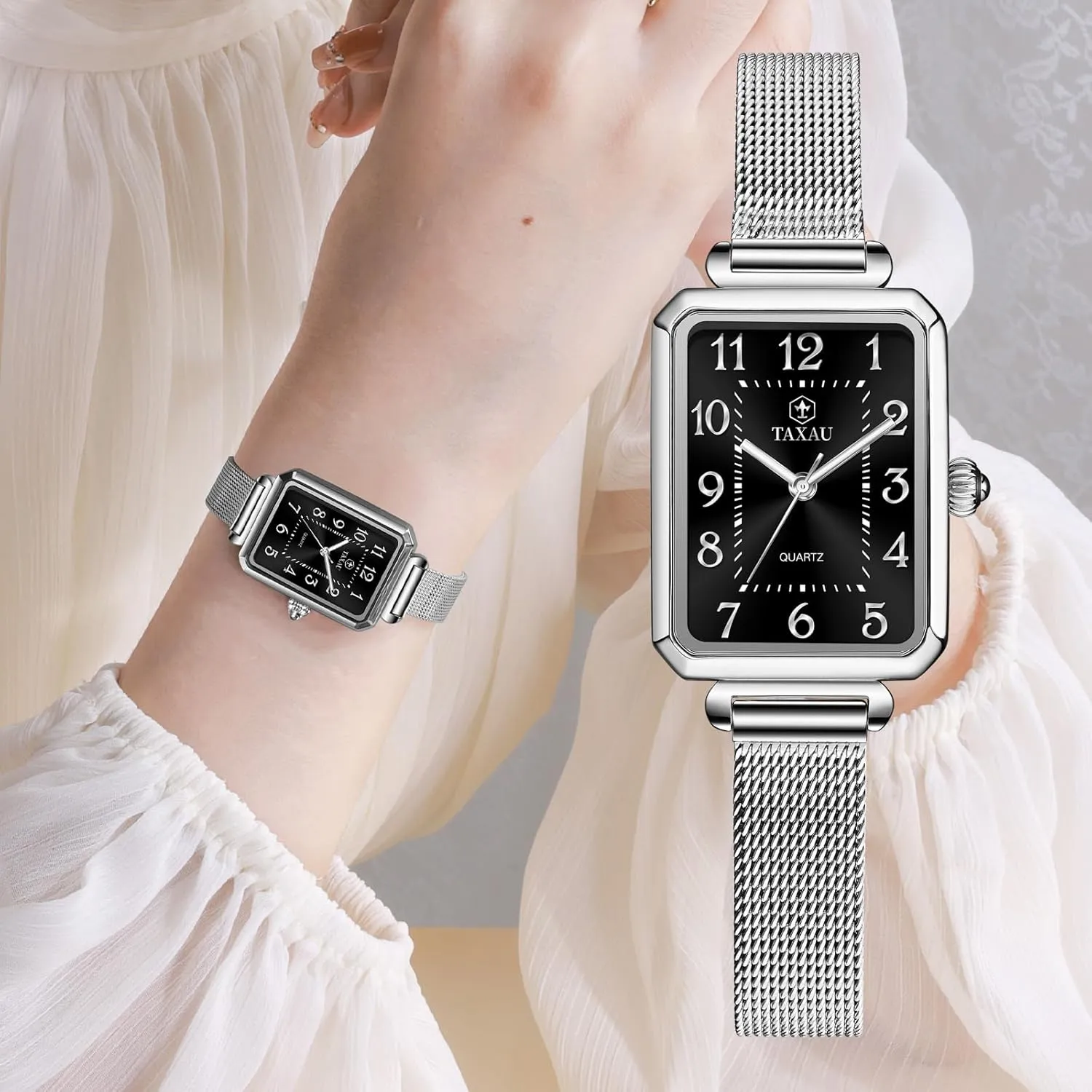 Square Watch Mesh Bracelet Stainless Steel Rectangular Dress Watches for Women Fashion Business Analog Quartz rate retract beau placental Ladies Small Wrist Watch Women's 