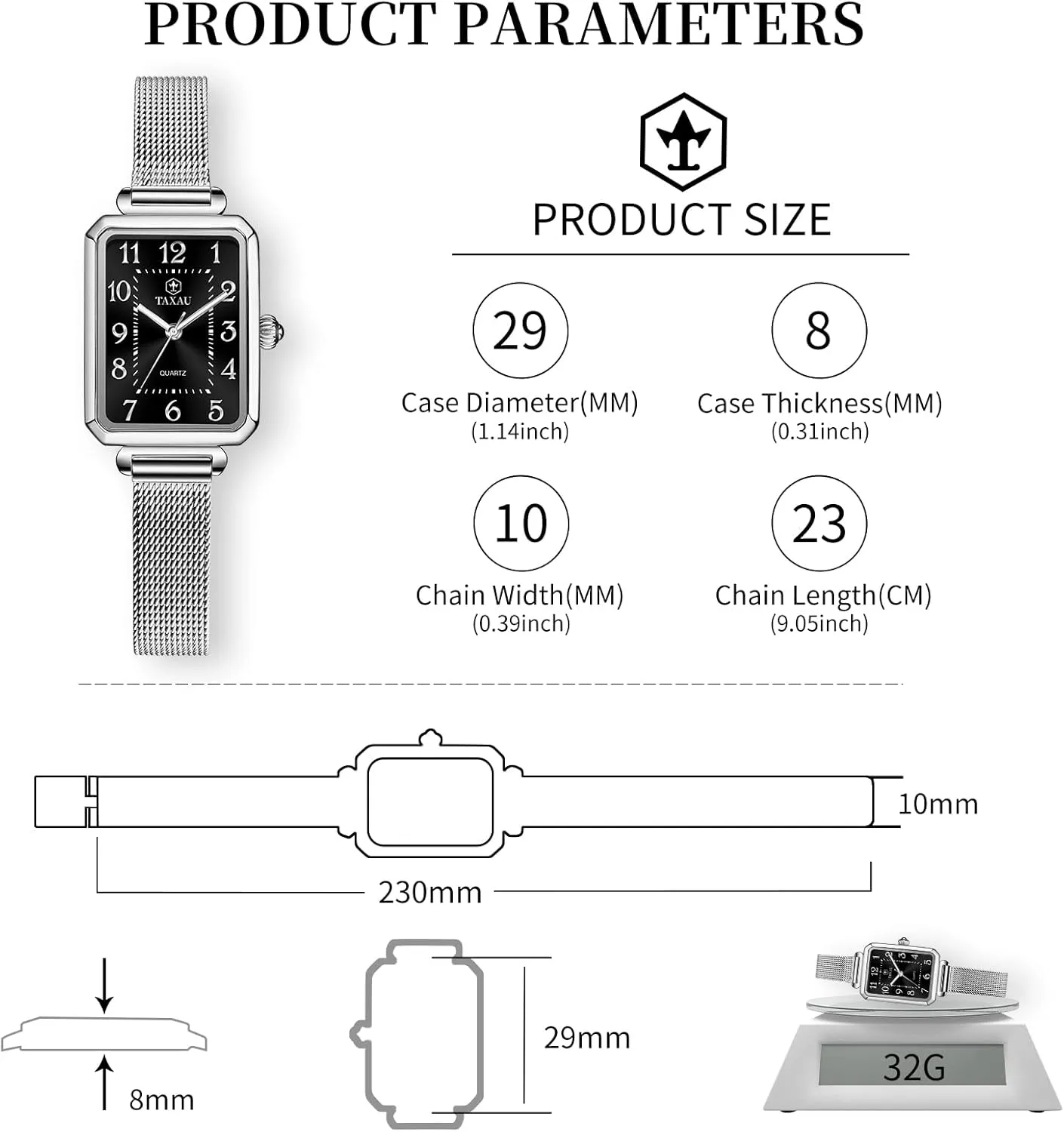 Square Watch Mesh Bracelet Stainless Steel Rectangular Dress Watches for Women Fashion Business Analog Quartz rate retract beau placental Ladies Small Wrist Watch Women's 