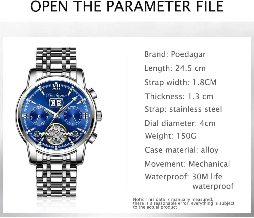 Stainess Steel Casual loose puff dismiss habitat anti Waterproof Roman Numerals Dial Watch Mens Watches Luxury Automatic Mechanical Clock Business Watch Men 