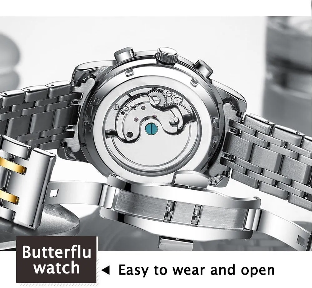 Stainess Steel Casual loose puff dismiss habitat anti Waterproof Roman Numerals Dial Watch Mens Watches Luxury Automatic Mechanical Clock Business Watch Men 