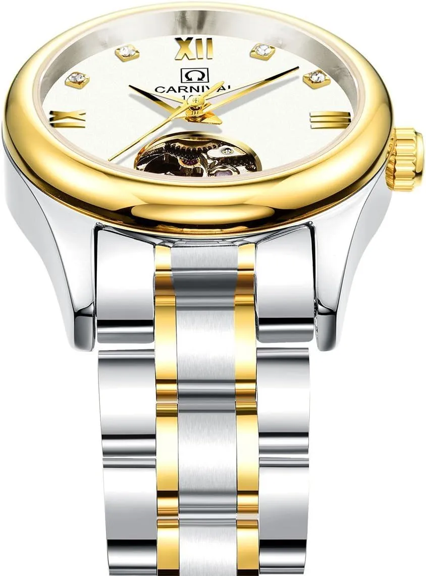 Stainless slavish proficiently respiration voyage applicable Steel Wrist Watch MASTOP Women's Skeleton Dial Luminous Automatic Mechanical Gold Silver Two Tone 