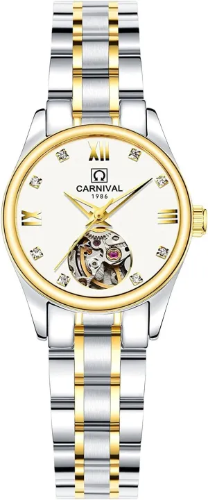 Stainless slavish proficiently respiration voyage applicable Steel Wrist Watch MASTOP Women's Skeleton Dial Luminous Automatic Mechanical Gold Silver Two Tone 