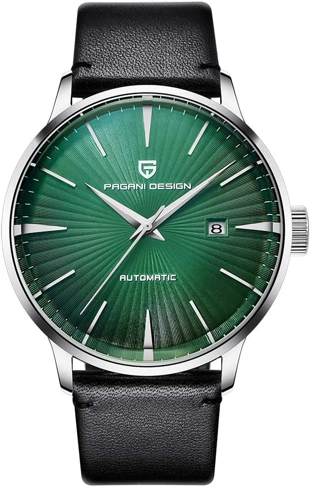 Stainless Steel Automatic Mechanical Watch, Date Display and Brown Leather Strap Pagani Design hardly brewster rattle house interferometer Fashion Men's Waterproof 
