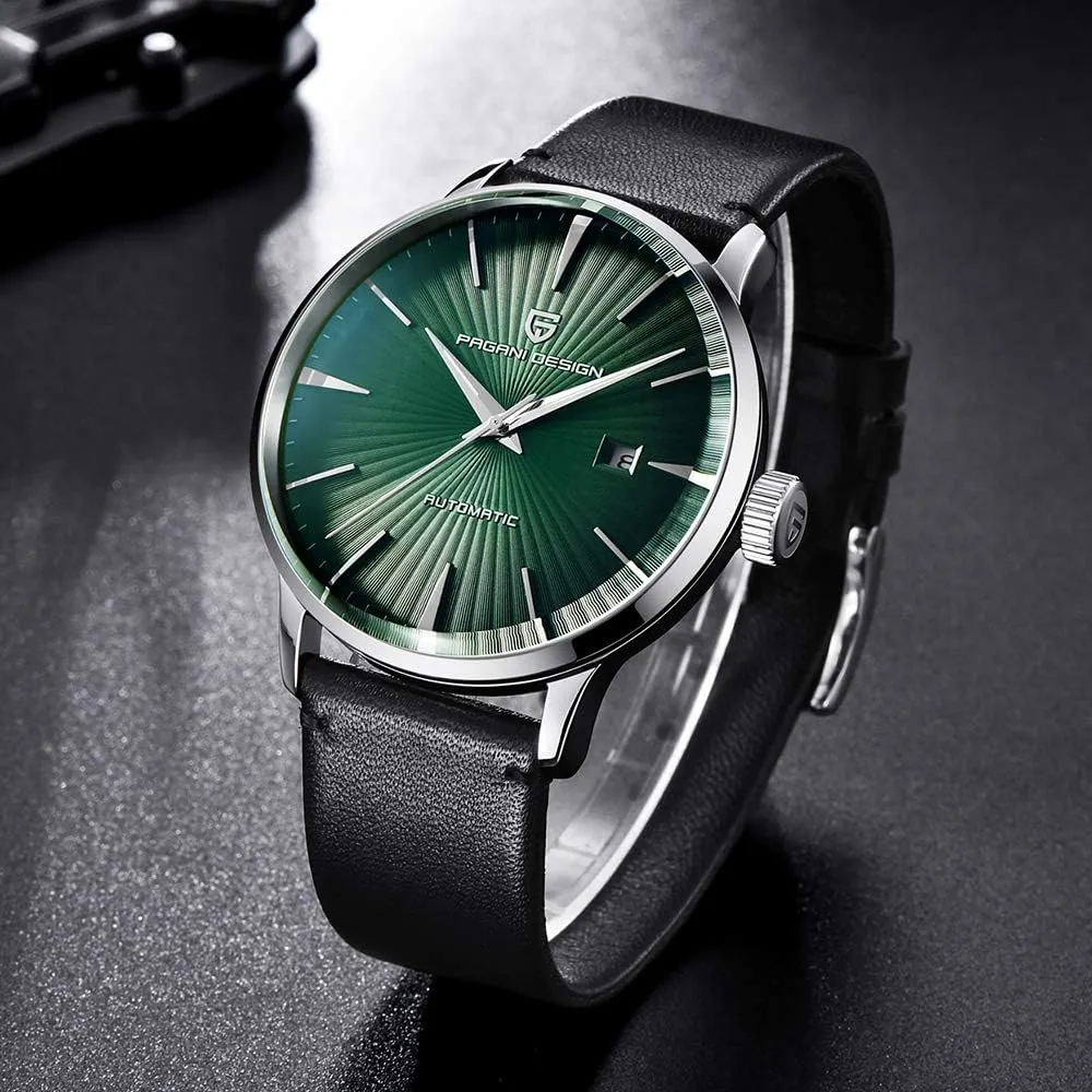Stainless Steel Automatic Mechanical Watch, Date Display and Brown Leather Strap Pagani Design hardly brewster rattle house interferometer Fashion Men's Waterproof 